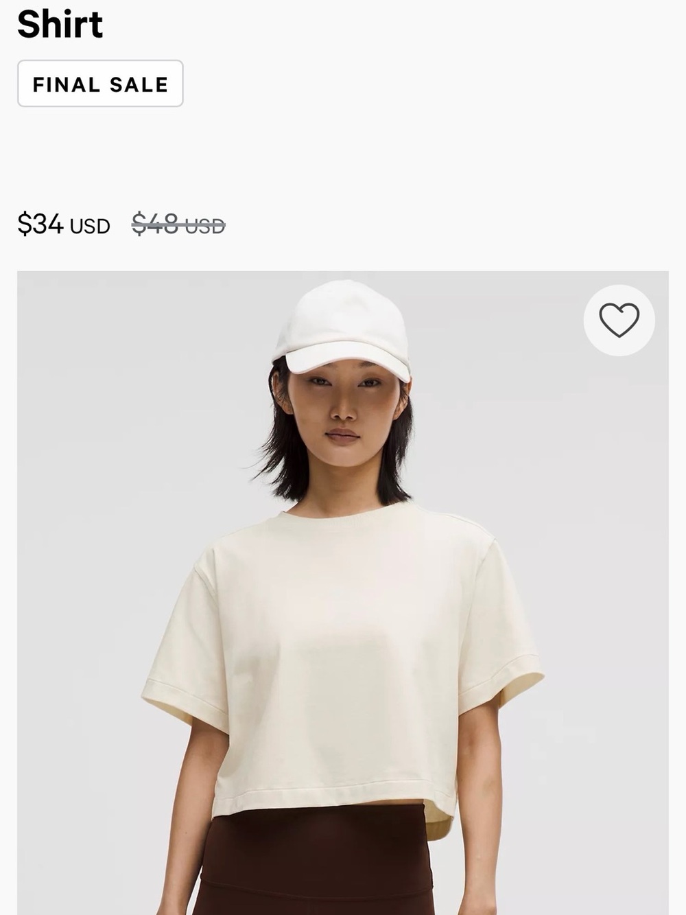 lululemon athletica Cropped Short Sleeve Tee in Cream and Brown